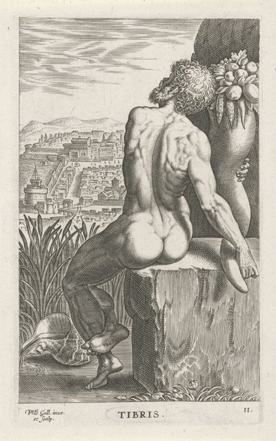 Riviergod Tibern Stammar (titel på objekt) Rivier- en zeegoden (serietitel) Eleganta porträtt av de marina halvgudarna och Amnicus-sälarna (serietitel) av Philips Galle