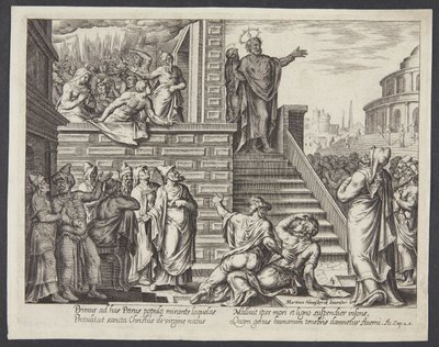 St Peter predikar i Jerusalem av Philips Galle