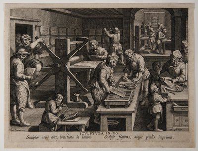 Uppfinningen av kopparsticket, ca 1591 (gravyr) av Philips Galle