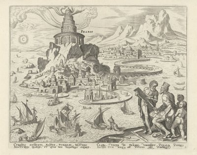 Alexandrias fyr Pharos (titel på objekt) Världens åtta underverk (serietitel) av Philips Galle