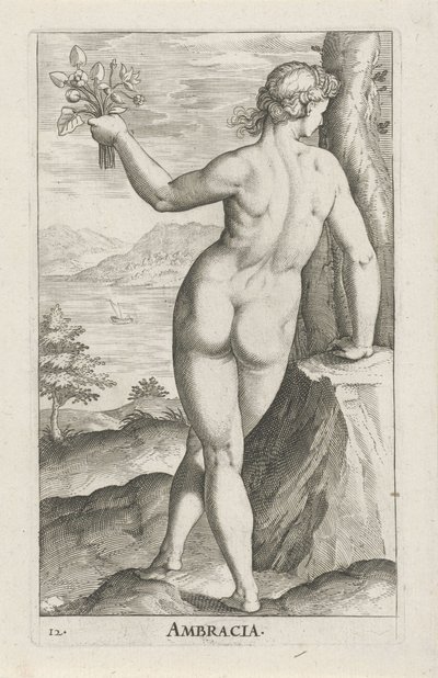 Vattennymf Ambracia Ambracia (titel på objekt) Stroom en waternimfen (serietitel) Oceanitidnymfer, epihidrid potamidus naiads (serietitel) av Philips Galle