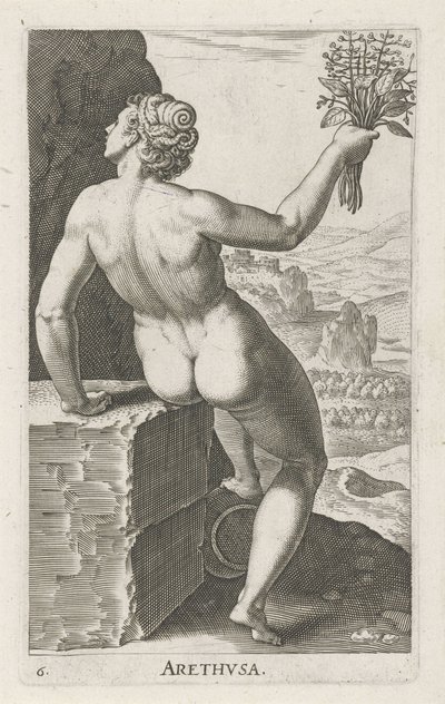 Vattennymfen Arethusa Arthvsa (titel på objekt) Stroom- en waternimfen (serietitel) Oceanitidnymfer, epihidrid potamidus naiads (serietitel) av Philips Galle