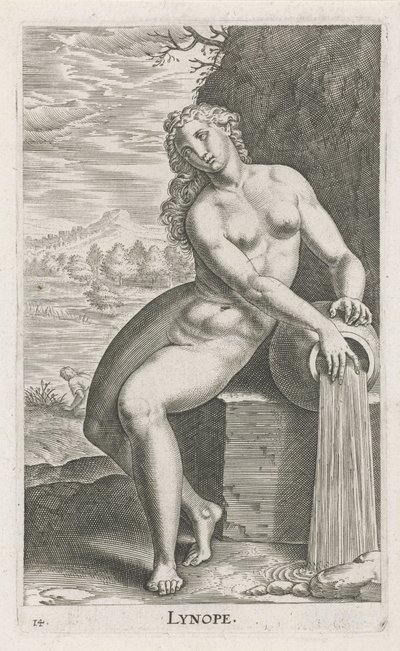 Vattennymf Linope Lynope (titel på objekt) Stroom en waternimfen (serietitel) Oceanitidnymfer, epihidrid potamidus naiad (serietitel) av Philips Galle