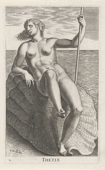 Vattennymfen Thetis Thetis (titel på objekt) Stroom- en waternimfen (serietitel) Oceanitidnymfer, epihidrid potamidus naiads (serietitel) av Philips Galle