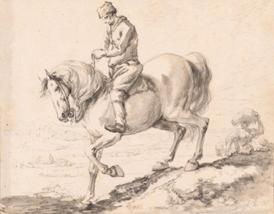 En ryttare korsar en bäck med sin häst av Philips Wouwerman