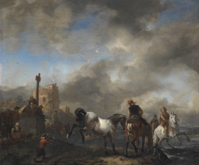 Hästdamm nära en gränssten av Philips Wouwerman