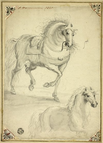 Två skisser av travhäst av Philips Wouwerman