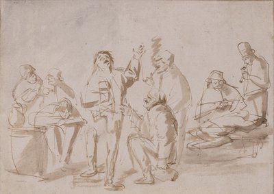 Peasants in a Tavern, ca 1662 (penna och bläck med tvätt på papper) av Phillips de Koninck