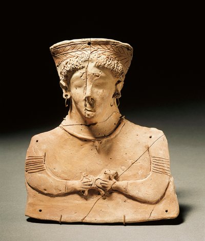 Fenicisk konst: terrakottastatyett som representerar den gudomliga Tanit, hål i öronen och näsan. 3:e-2:a århundradet f.Kr. Madrid, Museo Arqueologico Nacional av Phoenician