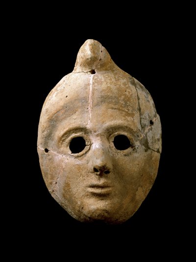 Fenicisk konst: terrakotta kvinnas mask. Från Puerto de la Tierra. 4:e - 3:e århundradet f.Kr. Cadiz Museo de Cadiz Spanien av Phoenician