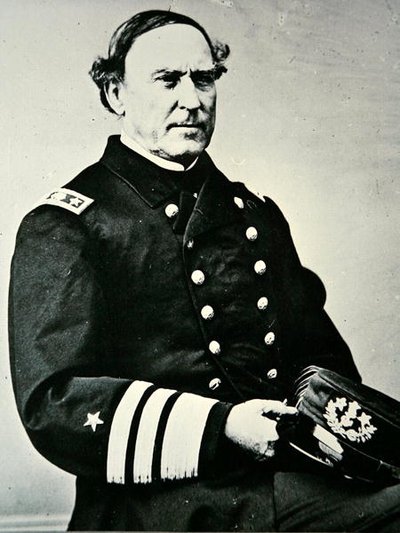 Porträtt av David Glasgow Farragut (1801-1870); erövrade New Orleans 1862 och Mobile Bay av Photographer American