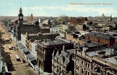 Elizabeth Street, visar GPO, Melbourne (färgfoto) av Photographer Australian