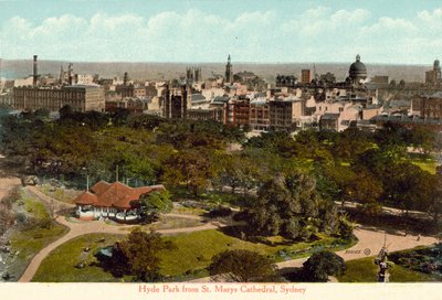 Hyde Park från St Marys Cathedral, Sydney (färgat foto) av Photographer Australian