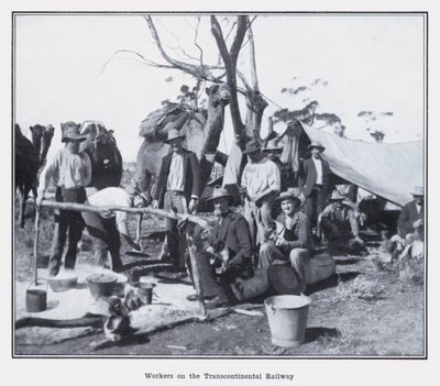 Arbetare på den transkontinentala järnvägen (s/v foto) av Photographer Australian