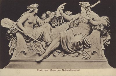 Allegoriska figurer som representerar Rhen och Mosel vid Nationaldenkmal, monument till minne av Tysklands enande, Rudesheim am Rhein, Hessen (s/v foto) av Photographer German