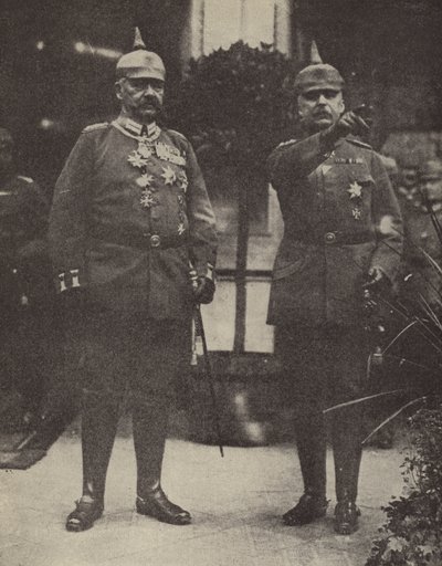Fältmarskalk von Hindenburg och general Ludendorff, tyska arméns befälhavare (färglitografi) av Photographer German