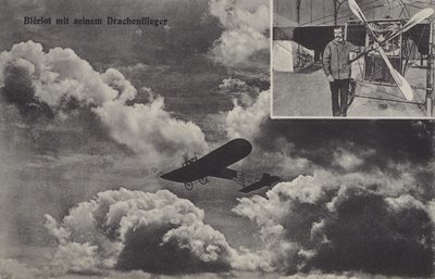 Franske flygaren Louis Bleriot och hans monoplan (s/v foto) av Photographer German