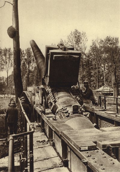 Tysk 380 mm järnvägspistol av den typ som användes vid bombningarna av Verdun och Dunkirk, Frankrike, första världskriget av Photographer German