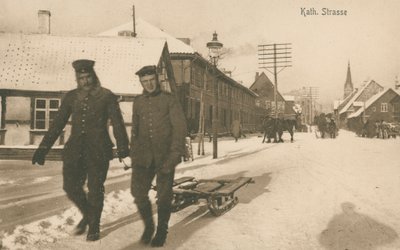 Tysk ockupation av Jelgava i Lettland under första världskriget (s/v foto) av Photographer German