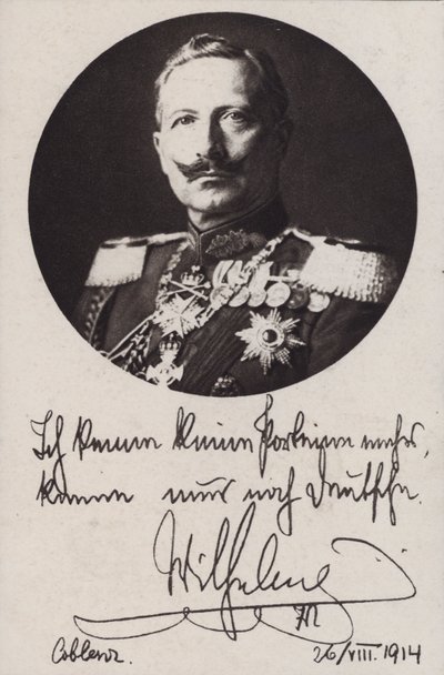 Kaiser Wilhelm II av Tyskland, propagandavykort från första världskriget (s/v foto) av Photographer German