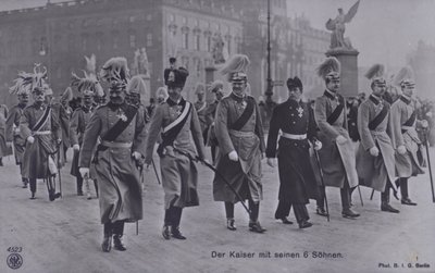 Kaiser Wilhelm II av Tyskland och hans sex söner i militäruniform (s/v foto) av Photographer German