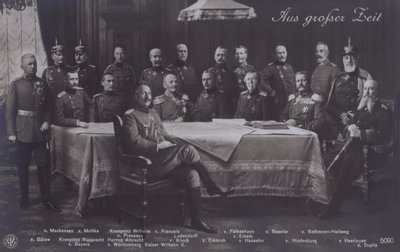 Kaiser Wilhelm II av Tyskland med högre tyska militärbefälhavare (s/v foto) av Photographer German