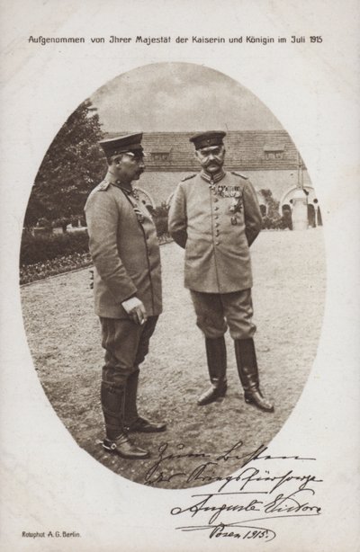 Kaiser Wilhelm II med fältmarskalk Paul von Hindenburg, befälhavare för den tyska armén, Posen, första världskriget av Photographer German
