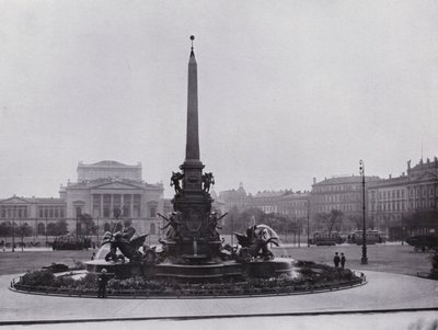 Leipzig: Mende-fontänen på Augustusplatz och den nya teatern (s/v foto) av Photographer German