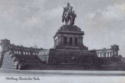 Monument till Kaiser Wilhelm I, Deutsches Eck, Koblenz, Tyskland (s/v foto) av Photographer German
