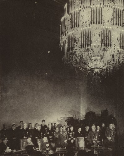 Undertecknande av trepartspakten som bildar Japans, Nazitysklands och det fascistiska Italiens axel i rikskansliet, Berlin, andra världskriget, 27 september 1940 (s/v foto) av Photographer German
