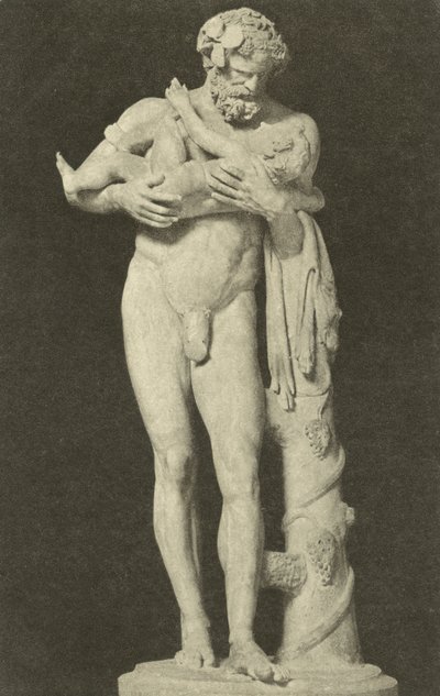 Silenus med barnet Dionysos, antik romersk skulptur i samlingen av Glyptoteket, München, Tyskland (s/v foto) av Photographer German