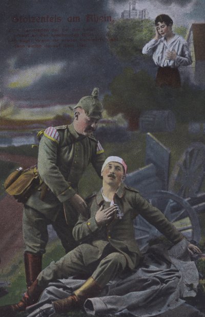 Stolzenfels slott vid floden Rhen, tyskt patriotiskt militärtema vykort (färgat foto) av Photographer German