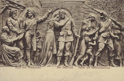 Avskedet, reliefen på Nationaldenkmal, monument till minne av Tysklands enande, Rudesheim am Rhein, Hessen (s/v foto) av Photographer German