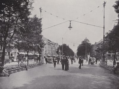 Unter Den Linden, Mittelallee och utsikt över monumentet till Fredrik den store (s/v foto) av Photographer German
