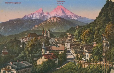 Berget Watzmann i Berchtesgaden, Tyskland. Vykort skickat 1913. av Photographer German