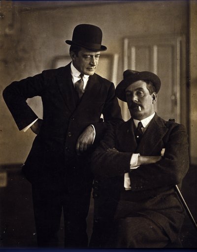 Kompositören Giacomo Puccini (1858-1924) och musikförläggaren Tito Ricordi II (1865-1933). av Photographer Italian
