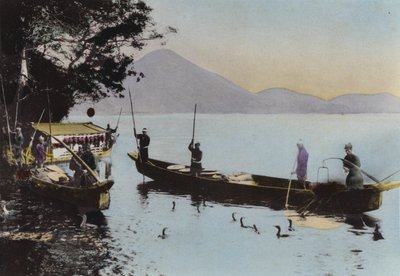 Japan, ca 1912: Fiske med en skarv, Nagaragawa (foto) av Photographer Japanese