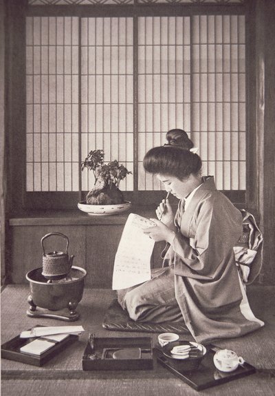 Japansk kvinna som skriver av Photographer Japanese