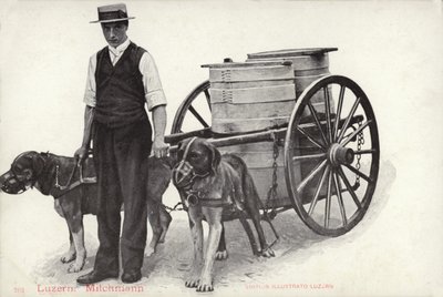 Milkman, Lucerne, Schweiz (svartvitt foto) av Photographer Swiss