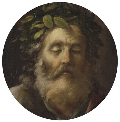 Porträtt av poeten Homer par Mola, Pier Francesco (1612-1666). Olja på trä, storlek : D 38,7, , Privat samling av Pier Francesco Mola