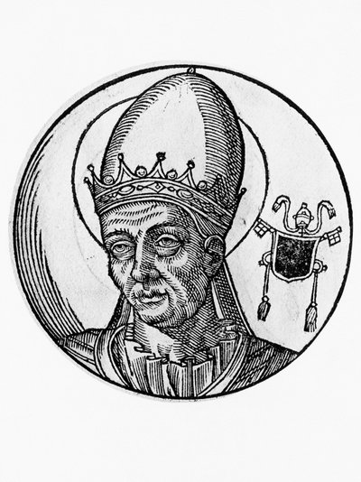 Porträtt av Benedikt I (Benedictus Bonosus, död 579), 62:a påven av katolska kyrkan från 575, gravyr av Blaise Nicolas Le Sueur