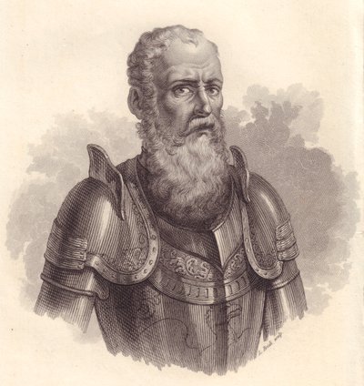 Porträtt av den italienske militärledaren Ezzelino III da Romano eller Ecelino da Romano (1194-1259), kopparstick av Blaise Nicolas Le Sueur