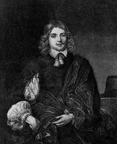 Porträtt av Lucius Cary, 2:e Viscount Falkland (cirka 1610-1643), engelsk författare, politiker och soldat som var utrikesminister från 1642 till 1643, gravyr av Blaise Nicolas Le Sueur