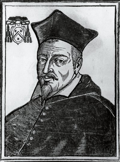 Porträtt av Pierre de Berulle (1575-1629), fransk katolsk teolog och kardinal, tryck av Blaise Nicolas Le Sueur