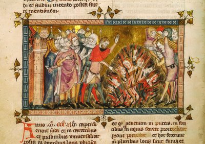Bränning av judarna 1349. Miniatyr från: Tractatus Quartus av Gilles de Muisit, ca. av Pierart dou Tielt
