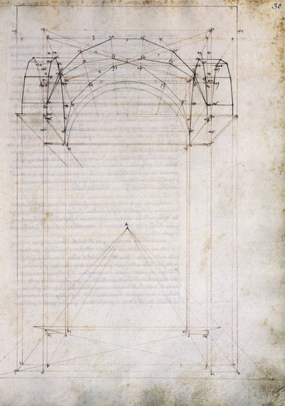 Perspektiv av gång med korsvalv, sida från De Prospectiva pingendi (Om målningens perspektiv), av Piero della Francesca (ca 1415-1492), Italien av Piero della Francesca