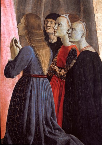 Polyptyk av Misericorde: Jungfru av barmhärtighet, omgiven av helgon - Detalj - Trämålning av Piero della Francesca