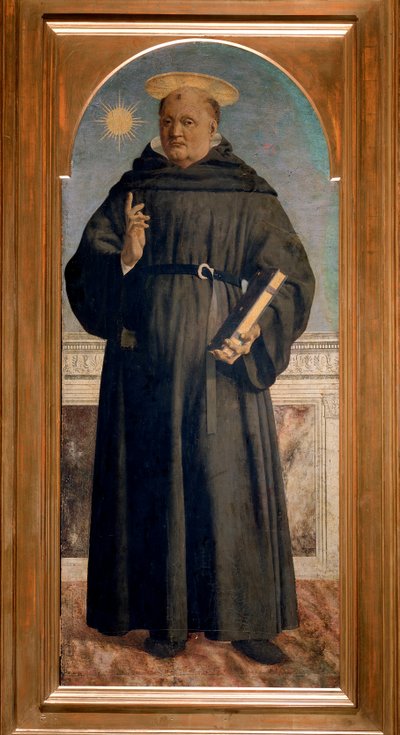 Polyptyk av Saint Augustine: Saint Nicholas of Tolentino - olja på panl av Piero della Francesca