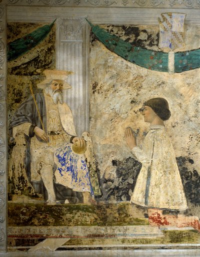 Porträtt av Sigismondo (Sigismond) Pandolfo Malatesta (1417-1468) i bön inför San Sigismondo (Sigismondo). Fresk av Pietro di Benedetto dei Franceschi dit Piero della Francesca (1422-1492) av Piero della Francesca