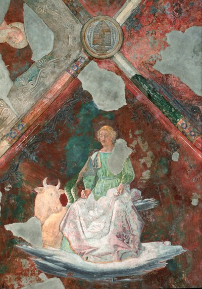Sankt Lukas. Detalj av en fresk tillskriven Piero della Francesca (1410 / 1420-1492). San Michele kapell. Basilikan Santa Maria Maggiore (Holy Mary Major), Rom. av Piero della Francesca